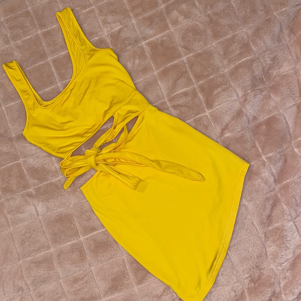 Cut Out Bright Gold Mini Dress